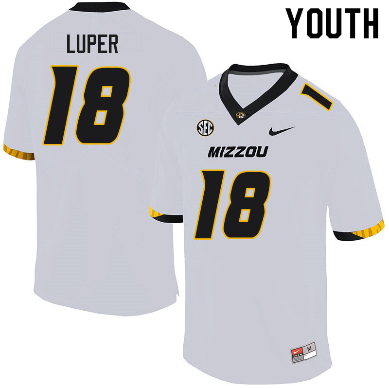 Youth #18 Chance Luper Missouri Tigers College Football Jerseys Sale-White - Click Image to Close